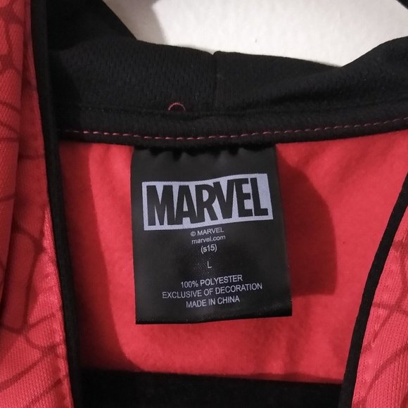Marvel Spider-Man Pull Over Hoodie Red Polyester Size Large Spider Eyes - Picture 3 of 4